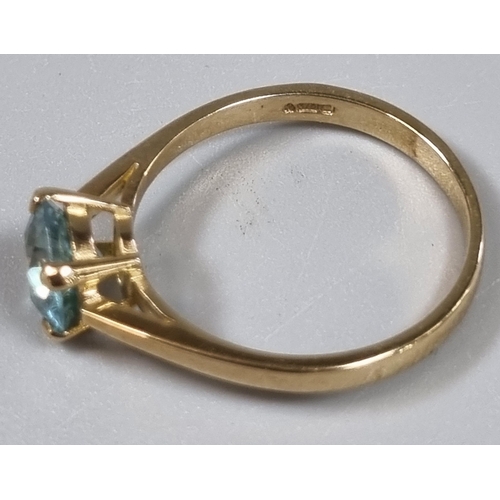 197 - 9ct gold and blue zircon stone ring.  1.9g approx.  Size L.  (B.P. 21% + VAT)