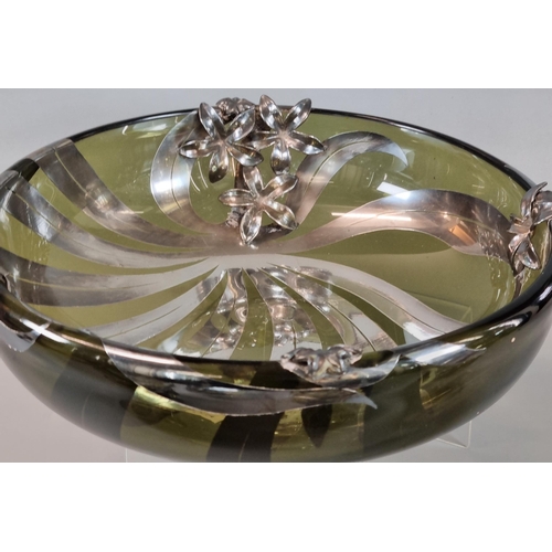 20 - Argento Garantito white metal and glass overlaid bowl with set of seven matching cups.  (8)  (B.P. 2... 