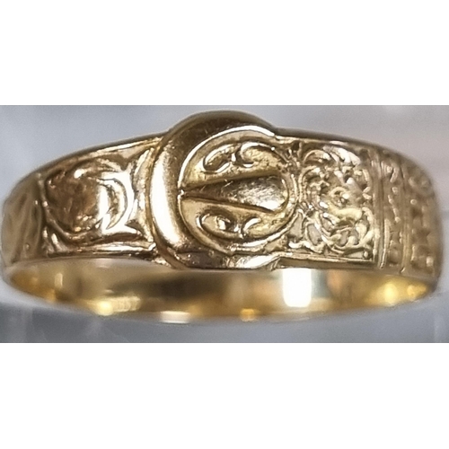 206 - 9ct gold buckle ring.  1.6g approx.  Size O.  (B.P. 21% + VAT)