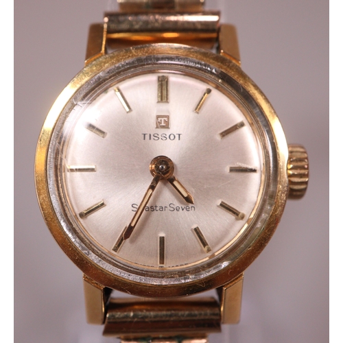 231 - Tissot 9ct gold ladies mechanical wristwatch with gold plated expanding bracelet together with a 193... 