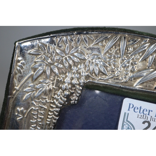 248 - Art Nouveau silver easel picture frame decorated with relief geese and frog.  (B.P. 21% + VAT)