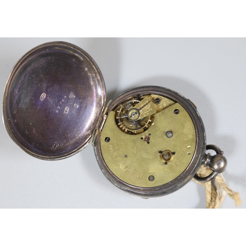 250 - Three silver keyless pocket watches, one being a full hunter with engine turned case.  (3)   (B.P. 2... 