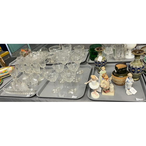 263 - Two trays of glassware to include: wrythen design wine glasses, cruet set etc. together with a tray ... 