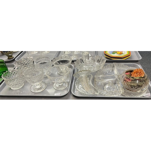 265 - Four trays of 19th century and other glassware to include: bonbon dishes, pedestal bowls, hors d'oeu... 