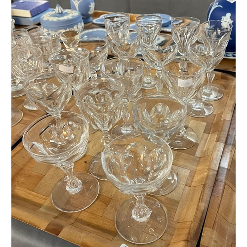 271 - Three trays of assorted drinking glasses: liqueur glasses, penny lick, trumpet form etc.  (3)  (B.P.... 