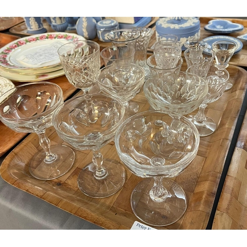 271 - Three trays of assorted drinking glasses: liqueur glasses, penny lick, trumpet form etc.  (3)  (B.P.... 