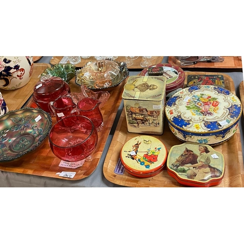 282 - Four trays of ceramics, glass and other items to include: pair of modern Japanese vases, ceramic stu... 