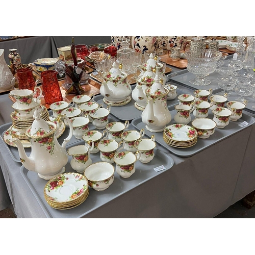 290 - Four trays of Royal Albert 'Old Country roses' tea ware etc. include: three teapots on stands, cups,... 