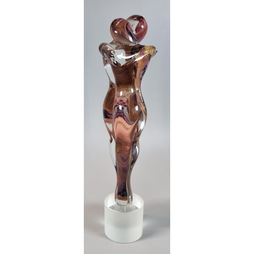 3 - Murano glass sculpture, 'Lovers' on frosted cylinder base, etched signature to the underside, probab... 