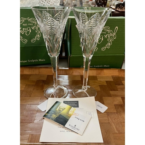 308 - Pair of Waterford Crystal, The Millennium Collection glass toasting  flutes.   (B.P. 21% + VAT)