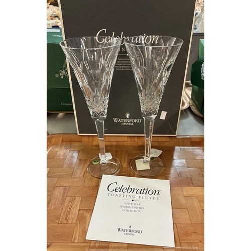 309 - Pair of Waterford Crystal Celebration glass toasting flutes in original box. Fourth Edition.   (B.P.... 