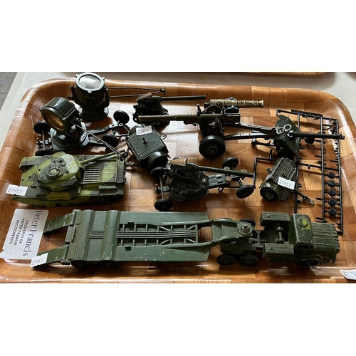 314 - Collection of vintage Dinky, Crescent etc. military vehicles and accessories: tanks, tank transporte... 