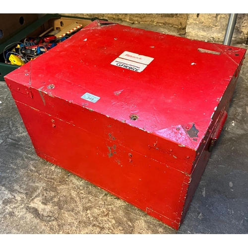 349 - Red painted wooden trunk/storage box.  (B.P. 21% + VAT)