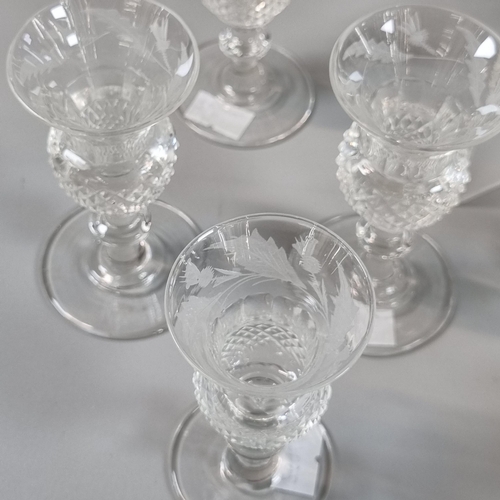 57 - Eight Edinburgh Crystal 'Thistle' design cordial/liqueur glasses, together with a cordial decanter a... 