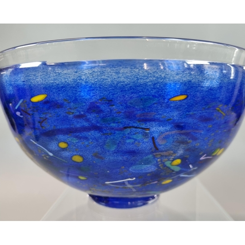 6 - Swedish Kosta Boda crystal glass bowl in satellite blue with specked patterns of gold, green, yellow... 