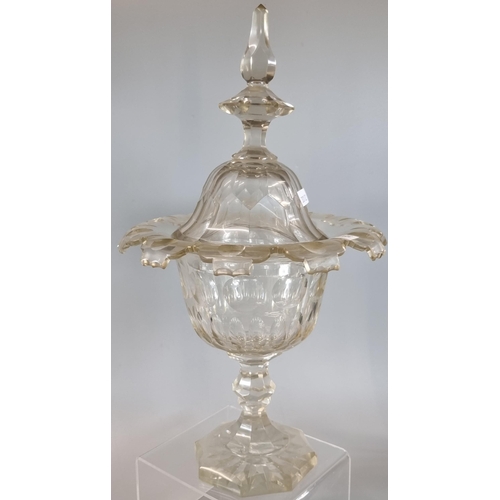 9 - Collection of 19th century heavy crystal glass to include: pitcher jug, turnover vase and sweetmeat ... 