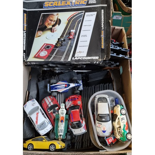 350 - Collection of Scalextric and other similar slot car racing items to include: track, various cars, ha... 