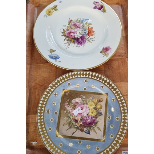 272 - 19th century Derby porcelain floral painted plate, another similar porcelain plate with floral decor... 