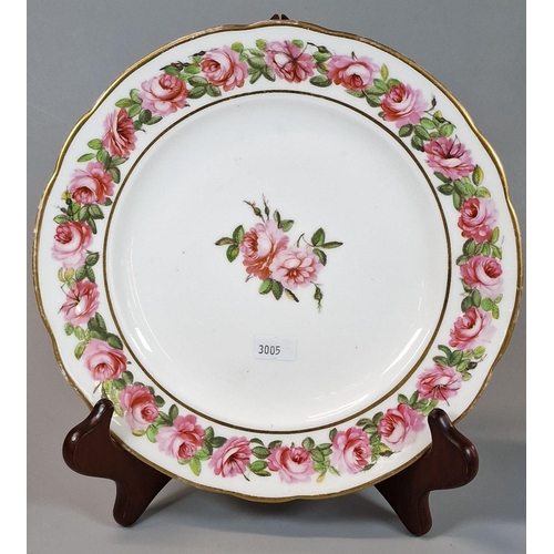 1 - 19th century Nantgarw porcelain plate, of lobed form, decorated with rose repeating borders and cent... 