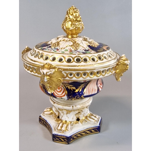 10 - 19th century Royal Crown Derby porcelain potpourri urn shaped vase and cover.  (B.P. 21% + VAT)