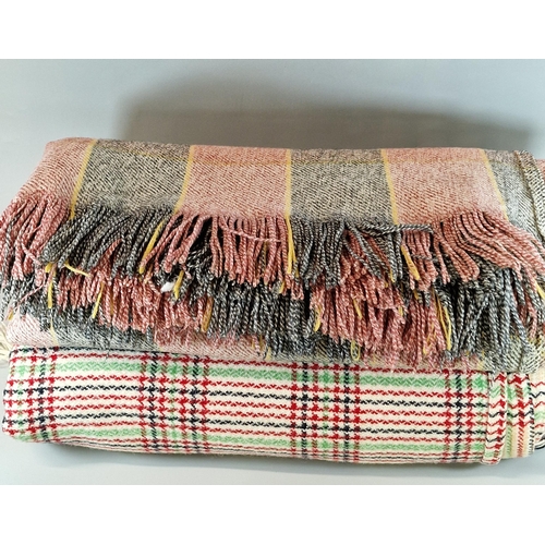 105 - Cream, red and green checked blanket together with a grey and coral checked blanket (2) (B.P. 21% + ... 