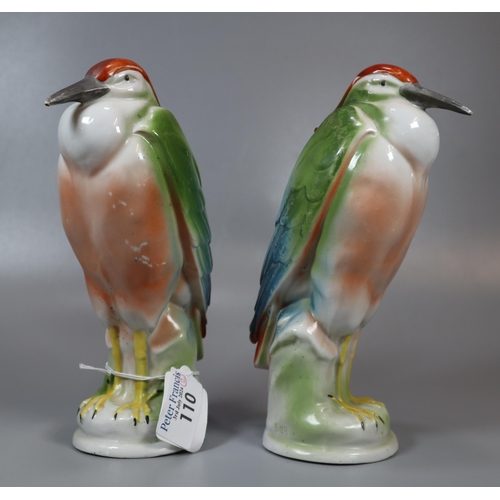 110 - Pair of German porcelain studies of birds on naturalistic bases. (2)  (B.P. 21% + VAT)