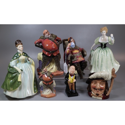 111 - Collection of Royal Doulton bone china figurines to include: 'The Foaming Quart', 'Falstaff', Micawb... 