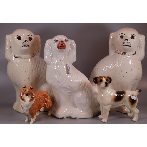 120 - Collection of Staffordshire fireside dogs together with a ceramic study of a Jack Russel and a Beswi... 