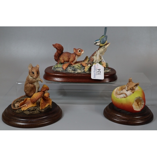 124 - Border Fine Arts Baby Squirrel and Blue Tit Group, together with Country Artists Wood Mouse and Toad... 