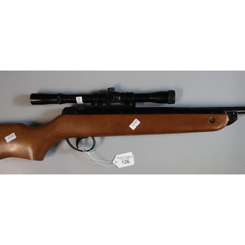 126 - BSA Meteor .22 break action air rifle with Nikko Stirling 4x20 telescopic sight. (spring broken) Ove... 