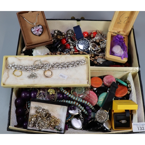 132 - Collection of vintage and other jewellery: bracelets, necklaces, earrings, jewellery sets, watches e... 