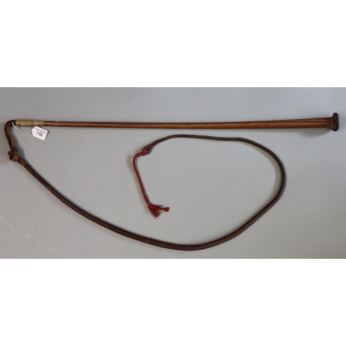 136 - Long carriage driving whip with braided lash and gate push. (B.P. 21% + VAT)