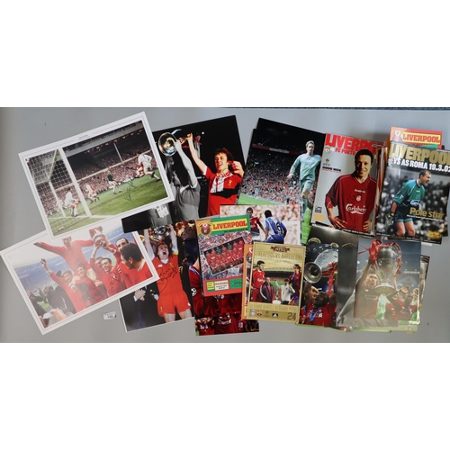 143 - Collection of Liverpool Club memorabilia to include: various autographs, including Ian St John, Phil... 