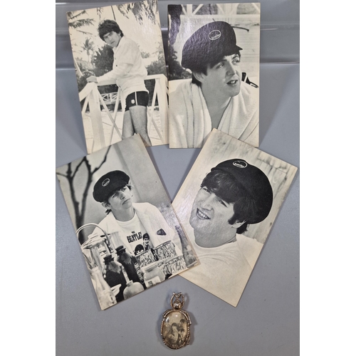 167 - Collection of sixteen Fropax Eskimo Frood Ltd. the Beatles Postcards together with a gilt metal Beat... 