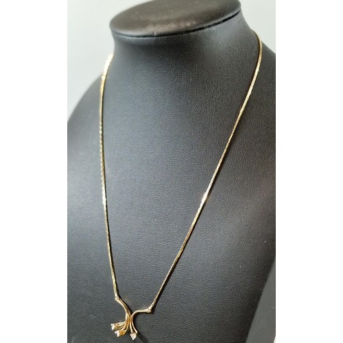 180 - 9ct gold herringbone chain with 3 stone diamond pendant. 4.1g approx. (B.P. 21% + VAT)