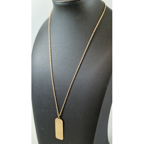 181 - 9ct gold ingot pendant on a 9ct gold fine link chain. 7.7g approx. (B.P. 21% + VAT)