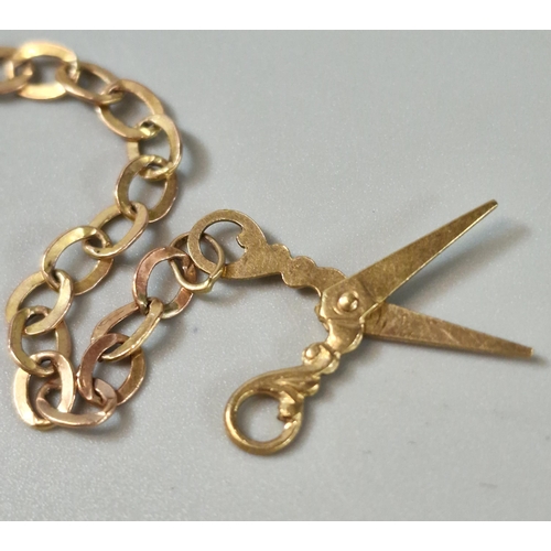 183 - 9ct gold bracelet with scissors charm. 2.7g approx. (B.P. 21% + VAT)