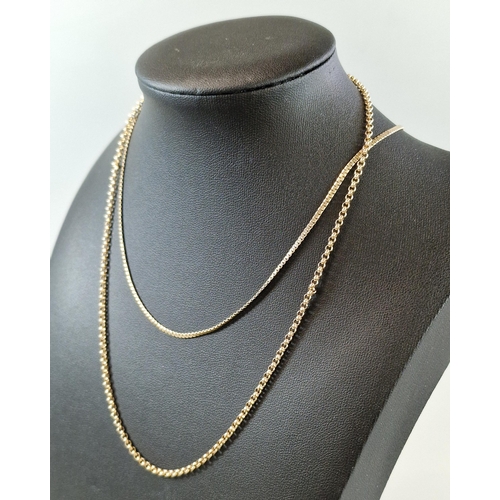 186 - 9ct gold fine link chain, 38cm long approx. together with another 9ct gold curb link chain. 40cm app... 