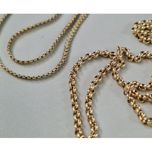 186 - 9ct gold fine link chain, 38cm long approx. together with another 9ct gold curb link chain. 40cm app... 