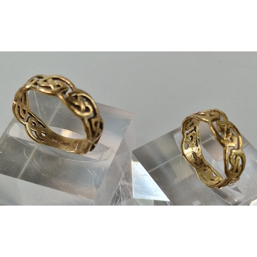 189 - Two similar 9ct gold Celtic design rings. 3.6g approx. Ring size M and I (B.P. 21% + VAT)