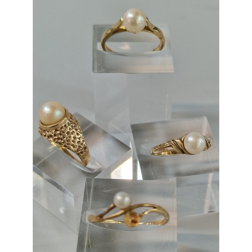 190 - Four 9ct gold and pearl dress rings. Total weight 8.9g approx. (B.P. 21% + VAT)