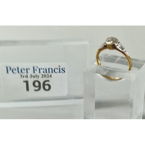 196 - Gold diamond solitaire ring with white metal mounts and shoulders. 2.4g approx. Size K.  (B.P. 21% +... 