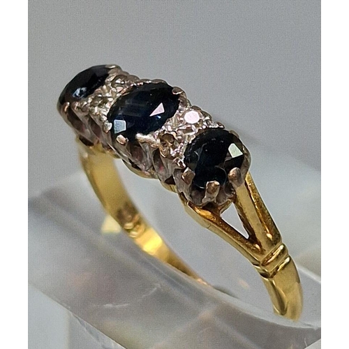 198 - Diamond and sapphire ring. 3.3g approx. Size K. (B.P. 21% + VAT)