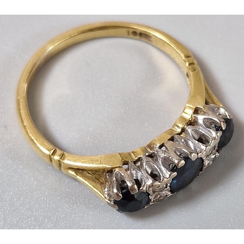 198 - Diamond and sapphire ring. 3.3g approx. Size K. (B.P. 21% + VAT)