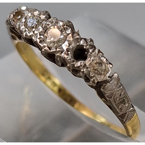 199 - Gold and platinum diamond five stone ring (missing one diamond). 2.1g approx. Size L1/2.  (B.P. 21% ... 