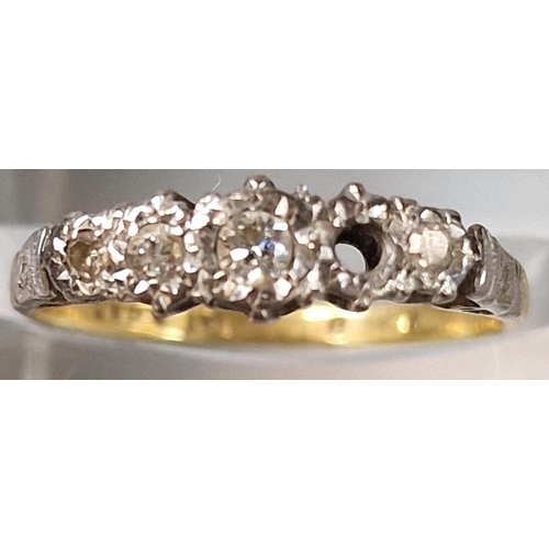 199 - Gold and platinum diamond five stone ring (missing one diamond). 2.1g approx. Size L1/2.  (B.P. 21% ... 