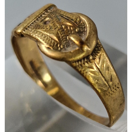 202 - 9ct gold buckle ring. 2.1g approx. Size Q.  (B.P. 21% + VAT)