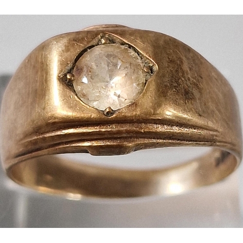 208 - 9ct gold signet type ring inset with a clear paste stone. 9.3g approx. Size V.  (B.P. 21% + VAT)