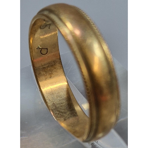 216 - 9ct gold wedding band, 3.4g approx. Ring size O (B.P. 21% + VAT)