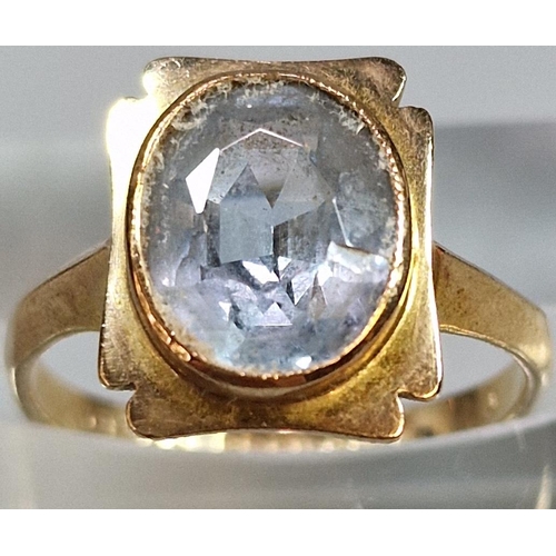 217 - 9ct gold blue topaz ring, 3.1g approx. Ring size L 1/2 (B.P. 21% + VAT)